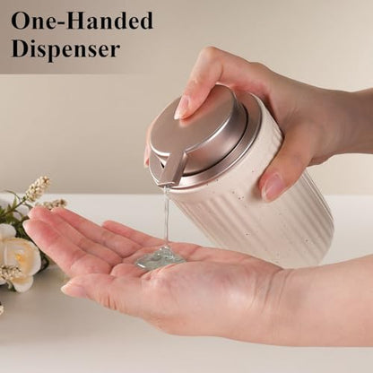 BosilunLife Dish Hand Soap Dispenser - Liquid Pump Soap Dispenser for Bathroom Decro Aprcot 12oz Ceramic Kitchen Dish Dispenser with Rust-Proof Liquid Pump Modern Refillable Lotion Bottles - color: Aprcot Lotion Pump