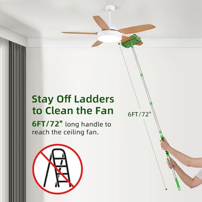 Ceiling Fan Cleaner Duster with 6 Ft/72'' Extension Pole High Ceiling Fan Blade Cleaning Tool Microfiber Duster Reusable Pads for Cleaning Ceiling Fan, Baseboard, Blind, Cobweb, Molding