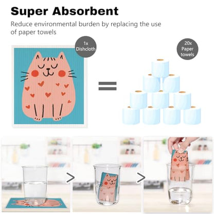 5 Pcs Cartoon Kitten Swedish Dishcloths, Cat Lover Swedish Dishcloth, Artistic Dish Cloths for Drying Dishes, Reusable Cleaning Cloths, Housewarming Gifts for Women 1 - color: Lm 04233