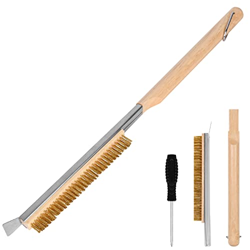 Aolso Pizza Oven Brush, 21" Brush and Stainless Steel Scraper for Pizza Stone, BBQ Grill Cleaning Brush Non Scratch Heat Proof Brass Bristles with Screwdriver, Outdoor Pizza Oven Accessories - size: 21" Brass Bristles