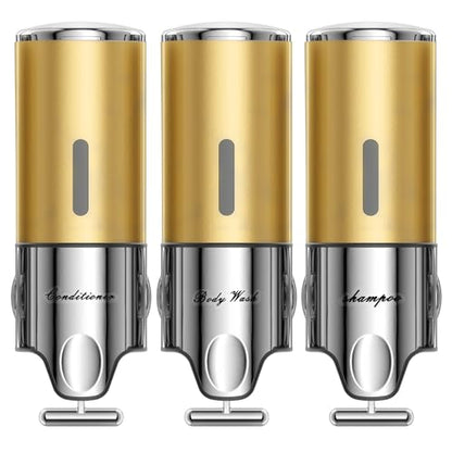 Shampoo and Conditioner Dispenser,Dispensers for The Shower,Shower Soap Dispenser 3 Chamber No Drill,Shampoo Conditioner Body Wash Dispenser Wall Mount for Bathroom(Triple x 17.6 oz,Golden) - color: Golden