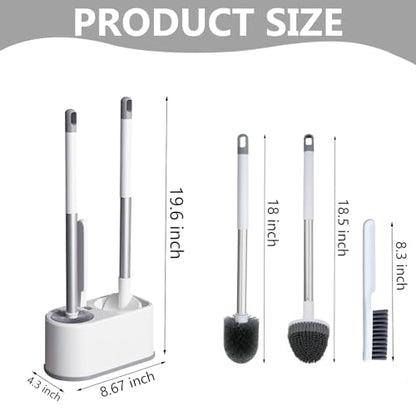 Basaza Toilet Bowl Brush and Holder, 3-in-1 Toilet Brush and Holder Set, Toilet Scrubber for Bathroom, White Hidden Toilet Cleaner Brushes, Floor-Standing or Wall-Mounted - color: #B 3 in 1 Toilet Brush Set