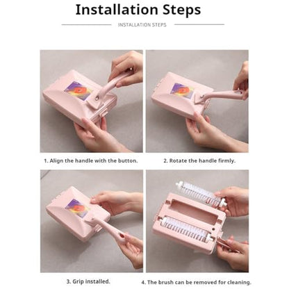 Handheld Double Roller Carpet Brush, Multi-Functional Handheld Double Roller Sofa Sweepers with Crumb Collector, Manual Sweeper for Bed Desktop Carpet Pet Hair (Pink) - color: Pink