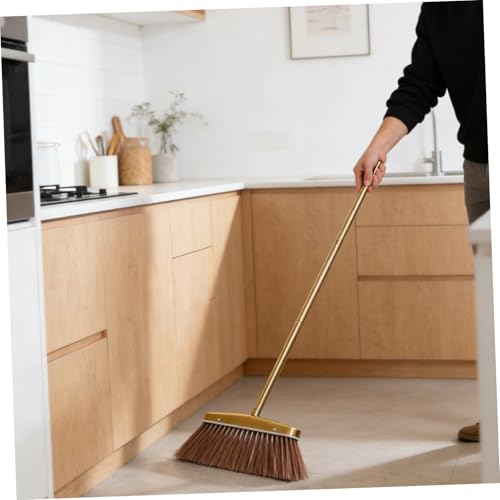 MAGICLULU Golden Stainless Steel Dust Broom Weather Resistant and Moistureproof Material with Detachable Handle Sturdy Hardwood Floor Sweeper for Indoor and Yard Floor Cleaning for House