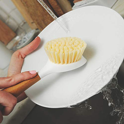 Full Circle Daily Dish Brush-Bamboo Handle Dish Brush–Sustainable Kitchen Cleaning with Tough Bristles-Natural Dish Scrubber,Nonstick & Cast Iron Cleaner-Long Handle Brush for Dishes,Pots,and Pans - color: White