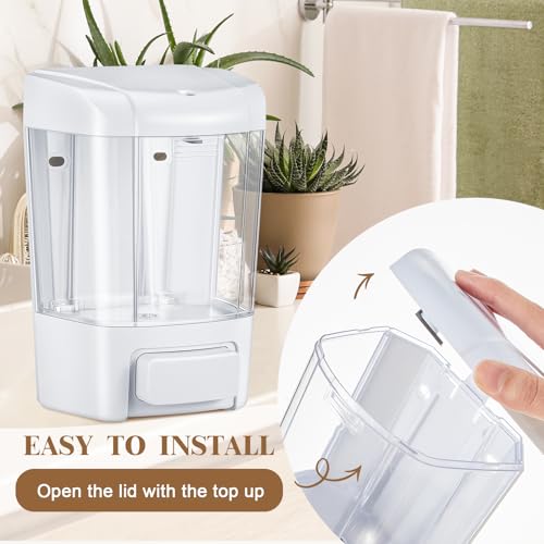 Hushee 2 Pcs Commercial Soap Dispenser Hand Wall Mounted Bathroom 27oz/800ml Manual Soap Dispenser Liquid Containers with Pump White Shower Plastic Wash Wall Containers Shampoo Gel for Kitchen Hotel - color: White, size: ['27 fl oz']