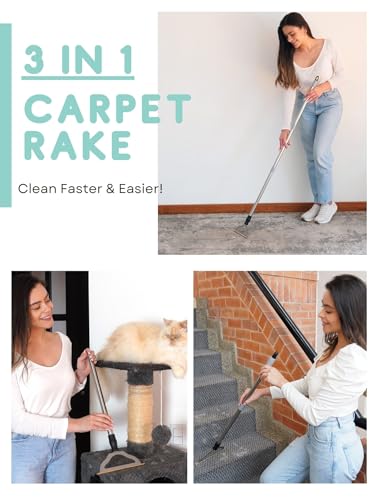 Pet Hair Remover for Carpets, Adjustable Long Handle Carpet Rake for Dog Cat Hair Removal, Powerful Carpet Hair Removal Broom, Reusable Large Fur Scraper Tool