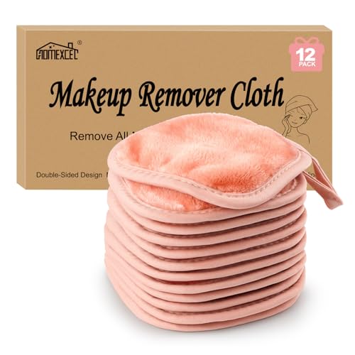 HOMEXCEL Makeup Remover Cloth 12 Pack, Reusable Makeup Remover Pads, Washable Ultra Soft Facial Cleansing Cloths For All Skin Types, 5 X 5 In, Pink - color: Pink