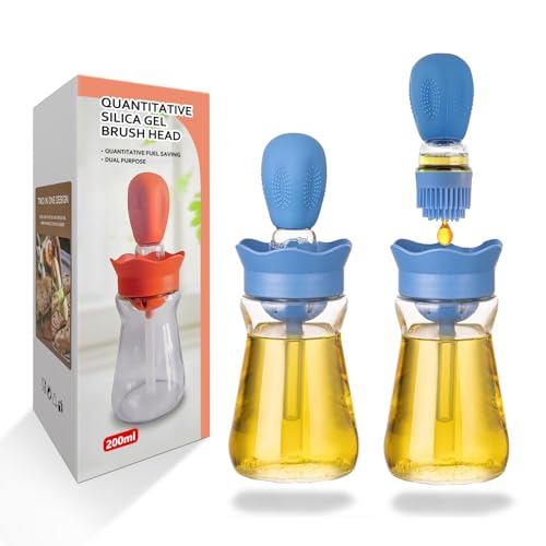 Oil Dispenser with Brush-2Pack 7oz/200ML 2 IN 1 Glass Cooking Oil Dispenser Bottle with Silicone Basting Brush for Kitchen, Oil Storage and Container for Cooking BBQ, Vinegar, Sauce, Air Fryer- Blue - color: Blue-2pcs