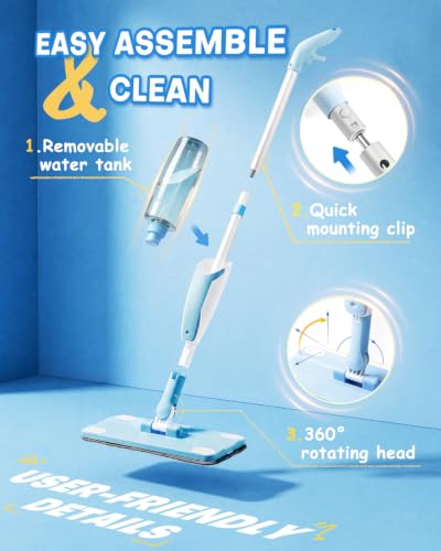 Kids Spray Mop, Blue Toddler Cleaning Set with Refillable Water Spray Tank, Lightweight Pretend Play Mop Toy for Boys Girls, Montessori Housekeeping Toy Gift - size: Blue, style: Spray Mop