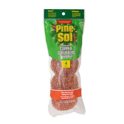 Pine-Sol Heavy-Duty Copper Coated Scrubbers - Premium Scrub Sponges for Cast Iron Pans, Stainless Steel Cookware, Oven Racks, and Grills, 4 Pack - size: 4 Pack, style: Copper