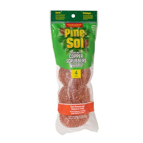 Pine-Sol Heavy-Duty Copper Coated Scrubbers - Premium Scrub Sponges for Cast Iron Pans, Stainless Steel Cookware, Oven Racks, and Grills, 4 Pack - size: 4 Pack, style: Copper