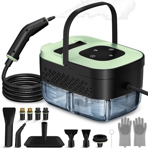 Steam Cleaner, Portable Steamer for Cleaning with 16pcs Accessories, 6-Level Adjustable and 15s Heat-Up, Handheld Steam Cleaner for Home, Tile, Dirt, Grout, Grease, Car Detailing - color: Green