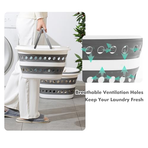 Collapsible Laundry Baskets with Handles 7.4 Gallon Heavy Duty Laundry Basket Rectangle Pop Up Silicone Laundry Bucket Small Portable Storage Organizer Collapse Basket Small Room Organization - size: 7.4 Gallon - Basket
