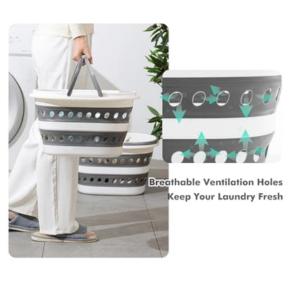 Collapsible Laundry Baskets with Handles 7.4 Gallon Heavy Duty Laundry Basket Rectangle Pop Up Silicone Laundry Bucket Small Portable Storage Organizer Collapse Basket Small Room Organization - size: 7.4 Gallon - Basket