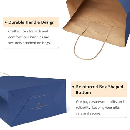 BagDream Gift Bags 50 Pack 10x5x13 Navy Blue Kraft Paper Bags Gift Bags with Handles, Retail Merchandise Bags Wedding Party Favor Bags Bulk Recycled Shopping Paper Bags Sacks - color: Navy Blue