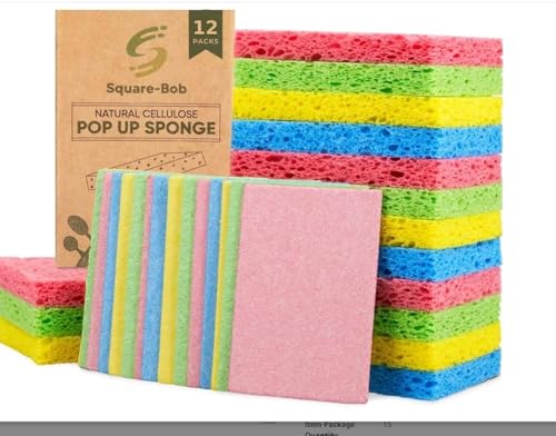 Compressed Non-Scratch Kitchen Sponges - Highly Absorbent for Dishes, Countertop, Sink, Car - Biodegradable, Quick Drying Cellulose Sponges - Assorted Colors (Pack of 12) - size: Pack of 12