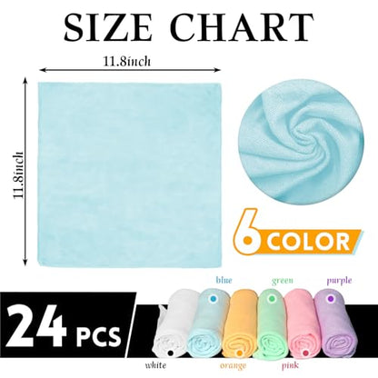 24 Pack Microfiber Cleaning Cloths（11.8x11.8In），Thin Microfiber Towels Bulk, Towels for Home，Kitchen,Cars，Cleaning Rags 6 Colors，Quick-Dry,Lint-Free