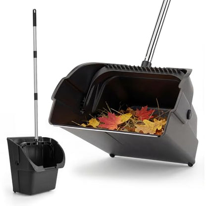 Jumbo Commercial Dustpan with Wheels & Comb Teeth - Heavy Duty 14.2" Rolling Debris Pan - Long Handle Extra Large Upright Dust Pan for Industrial Warehouse Garage Restaurant Sidewalk Outdoor - Black - color: Black