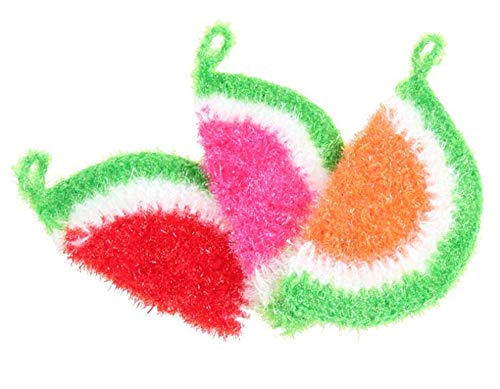 Bright Acrylic Fruit Watermelon Strawberry Flower Non-Scratch Net Cleaning Cloth Dish Scrubber Sponge for Dishwashing Set of 3