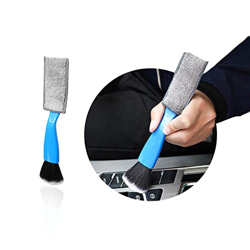 Ziciner 1 PC Double Head Brush for Car Clean, Soft Auto Interior Duster Detailing Brushes, Universal Vehicle Dashboard Screen, Air Vents, Computer etc Cleaning Tool Accessories (Blue) - color: Blue, 1 Pc