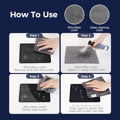 WELKIN Screen Cleaner Spray Kit (250ml + 250ml) - Cleaning Mist and Gel for TV, Laptop, Computer, Phone Touchscreen - 2 Sprayers, 1 Microfiber Cloth & 1 Glass Wipe Included - size: Gel+Mist Kit