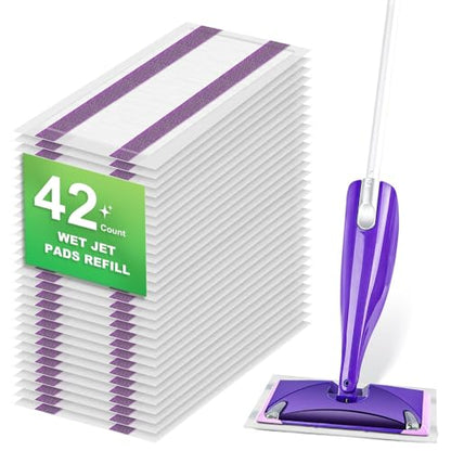 42 Count Disposable for Swiffer Wet Pads Refill Replacement for Swiffer WetJet Spray Mop, Extra Strong Dirt Locking and Water Absorbent, Powerful Stain Removal - size: 42 WetJet Pads New