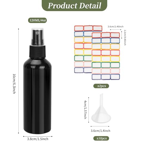 36 Pack Small Spray Bottles 4 oz Black Plastic Spray Bottles Fine Mist Spray Empty Bottle Refillable 4 Ounce Sprayer Bottles Bulk for Travel, Essential Oils, Hair - color: Black