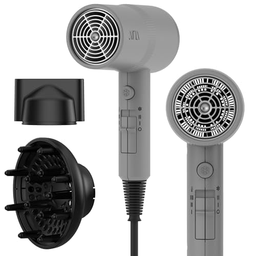 AINA Hair Dryer with Diffuser, Blow Dryer for Women | Advanced Ionic Technology, Ceramic Coating | Cold Shot Features Turbo Heat for Fast Drying and Shine 110V/ALCI (Ash Grey) - color: Ash Grey, size: 3 Piece