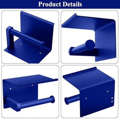 Tindbea Toilet Paper Holder with Shelf Adhesive or Screw Wall Mounted Toilet Paper Roll Dispenser Storage, Stainless Steel Bathroom Shelf Holder Accessories (Klein Blue) - color: H-klein Blue