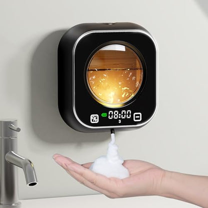 Automatic Soap Dispenser Touchless, Wall Mount Foam Hand Soap Dispenser, 5 Adjustable Foam Levels, Rechargeable 120-Day Battery, IPX5 Waterproof LED Clock for Bathroom Kitchen Sink 320ML (Black) - color: Foam Black