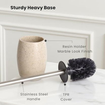 Clasin Home Toilet Bowl Brush and Holder with Stainless Steel Long Handle, Toilet Scrubber Brush with Durable Base, 360° Deep Cleaning Bristles for Bathroom, Compact Set for Small Space (Beige) - color: Beige