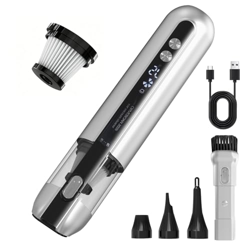 Handheld Cordless Car Vacuum Cleaner 15000Pa, 3-in-1 Portable Vacuum with LED Light,LED Display & Washable HEPA Filter,USB-C Rechargeable, up to 30-Min Runtime for Car, Home, Desk & Pet Hair(white) - color: White