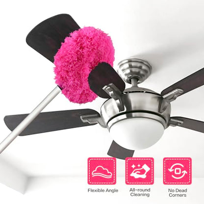 Ceiling Fan Cleaner Duster Reusable Microfiber Ceiling Fan Blade Cleaner Removable Duster with Extension Pole Adjusts 13 to 49.7 Inch for Cleaning Walls Bookshelves Furniture Door Window Top (Rosy) - color: Rosy