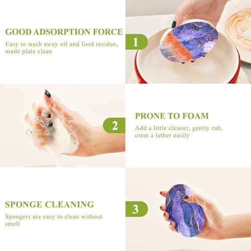 YETTASBIN Marble 3PCS Wood Pulp Scrub Sponges, Reusable Absorbent Household Cleaning Sponge Non-Scratch Kitchen Dish Sponges, Multi-Surface Safe Scrubber for Nonstick Pans, Pots