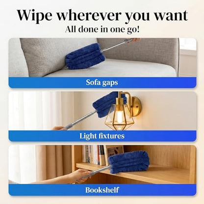Duster Refills Reusable Pads with 20-83 Inch Extendable Pole - 10 Pack Washable 360 Degree Cleaning Kit for Ceiling Fan, Blinds and Car Interior
