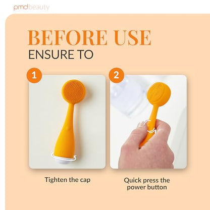 PMD Clean Mini - Smart Facial Cleansing Device with Silicone Brush & Anti-Aging Massager - Waterproof - SonicGlow Vibration Technology - Clear Pores and Blackheads - Lift, Firm, and Tone Skin - color: Orange