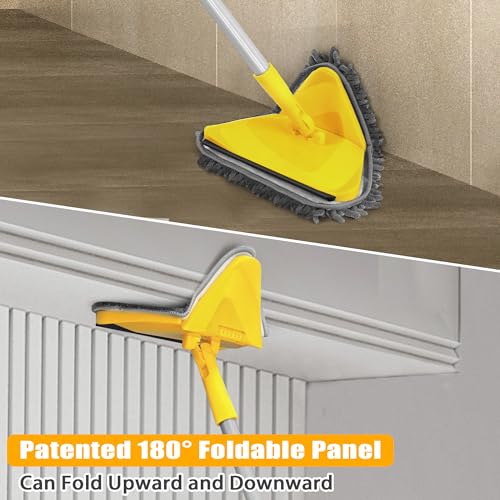 JEHONN Wall Mop with Long Handle 80 Inches, Upgraded 180° Collapsible Baseboard Cleaner Tool with Squeegee, Ceiling Duster with 3 Microfiber and 3 Chenille Pads for Cleaning Window, Cabinet (Yellow) - color: Yellow