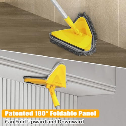 JEHONN Wall Mop with Long Handle 80 Inches, Upgraded 180° Collapsible Baseboard Cleaner Tool with Squeegee, Ceiling Duster with 3 Microfiber and 3 Chenille Pads for Cleaning Window, Cabinet (Yellow) - color: Yellow