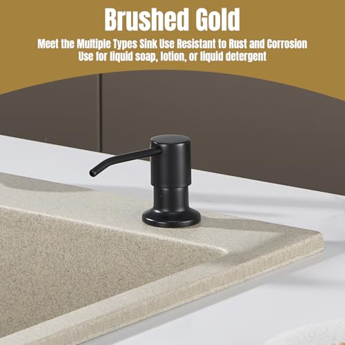 Built in Soap Dispenser for Kitchen Sink Countertop, Matte Black Stainless Steel Soap Dispenser Pump Head Refill from the Top with 11 Ounce Transparent Soap Bottle - color: Black