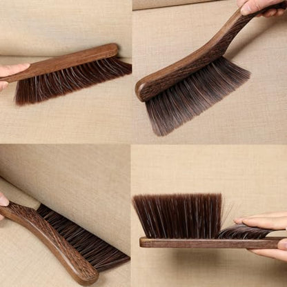 Soft Bristle Bed Sheets Sweeping Cleaning Brush with Long Wooden Hand, Straight Curved Hand Wood Broom Counter Duster for Crumb Debris Desk Quilt Sofa Furniture Car Clothes Hair Remover (2 Pack)