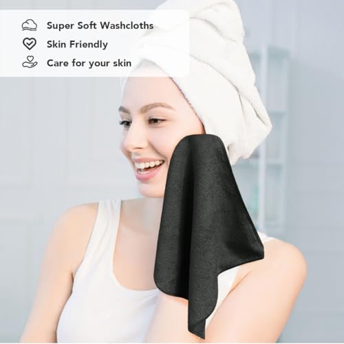 Orighty Washcloths Bulk, 200 Pack Highly Absorbent & Soft Feel Microfiber Face Towels, Multi-Purpose Wash Cloths & Hand Towels for Bathroom, Hotel, Spa, and Gym, 12x12 Inch, Black - color: Black