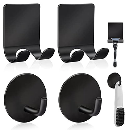 Diesisa Razor Holder 304 Stainless Steel for Shower + Adhesive Sticky Heavy Duty Waterproof Wall Hooks, Premium for Hanging Towels, Coat, hat (2+2 Pack) - Black - color: Black-4pcs
