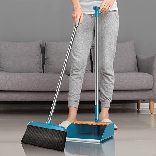 42.7'' Broom with Dustpan Combo Set, House Warming Gifts New Home, Dust pan and Broom Set, Long Handle Broom with Stand Up Dustpan Combo Set for Office Home Kitchen Lobby Floor Use (Green) - color: Green