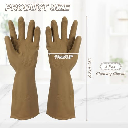 uxcell Rubber Cleaning Gloves, Reusable Household Dishwashing Long Rubber Gloves - color: Brown, size: Medium