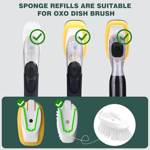Sponge Brush Refills for OXO Dish Brush, 8 Pack Soap Dispensing Dish Refills, Scrub Replacement Head for Scrubber, Sponge Replacement Head Fits Soap Dispensing Handle - color: Green-8pack