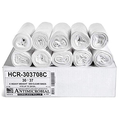 Aluf Plastics High Density Trash Bags, 30 Gallon, 500 Count, 8 Micron (eq), 30" x 37", Clear, for Bathroom, Office, Industrial, Commercial, Janitorial, Municipal, Recycling - color: Clear, style: 20-30 Gal, 8 Micron Equiv, 500 Count
