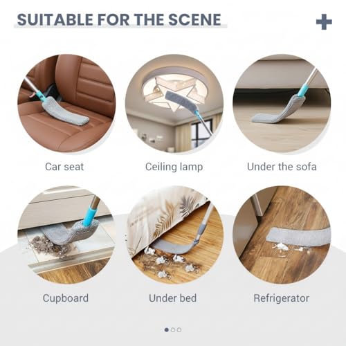 2026 Upgraded Retractable Gap Dust Cleaner, Flat Duster with Extension Pole (60in), Gap Mop for Under Appliances, Under Fridge Cleaning Tool, with 4 Microfiber Duster Cloths