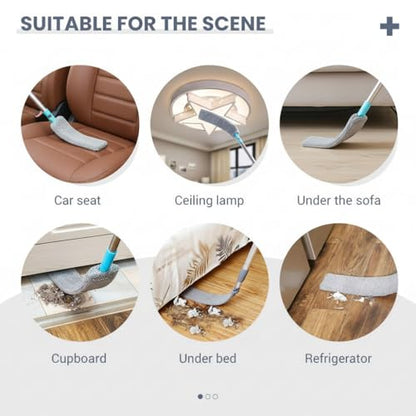 2026 Upgraded Retractable Gap Dust Cleaner, Flat Duster with Extension Pole (60in), Gap Mop for Under Appliances, Under Fridge Cleaning Tool, with 4 Microfiber Duster Cloths