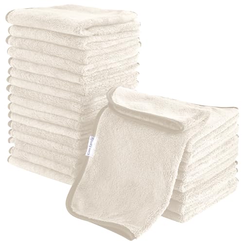 Cosy Family 24 Pack Soft Washcloths Set - 12 x 12 inches, Quick Drying - Highly Absorbent Coral Velvet Fingertip Towel Bathroom Wash Clothes for Bath, Spa, Facial, Kitchen - Cream - color: Cream, size: Washcloths (Pack of 24)